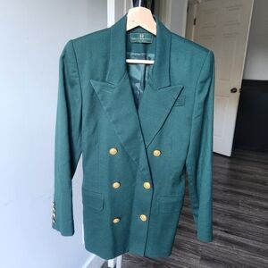 Vintage Embassy Row Petites Pure Wool Forest Green Double Breasted Blazer 2P